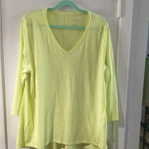 Chicos chartreuse green v neck top.